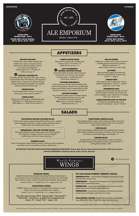 Ale Emporium menu in Fishers, Indiana, USA