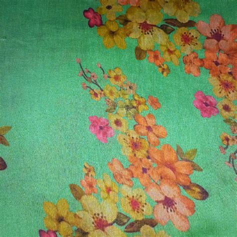 Turquoise Blue Floral Printed Tussar Silk Fabric