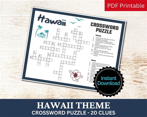 Hawaii Crossword Puzzle Printable Game, Fun Travel Theme Birthday ...