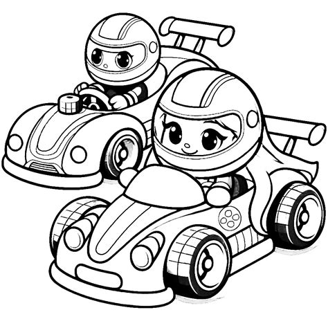 Boy and Girl Driving Toy Race Cars 🏎️👦👧 Coloring Page