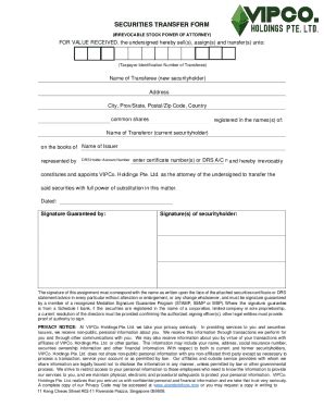 Fillable Online IRREVOCABLE STOCK POWER Sample ClausesLaw Insider Fax ...