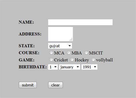 Image result for Simple College Form HTML Code