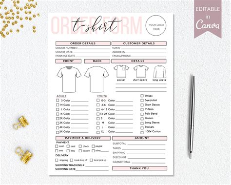 T shirt order form template editable small business t shirt order forms ...
