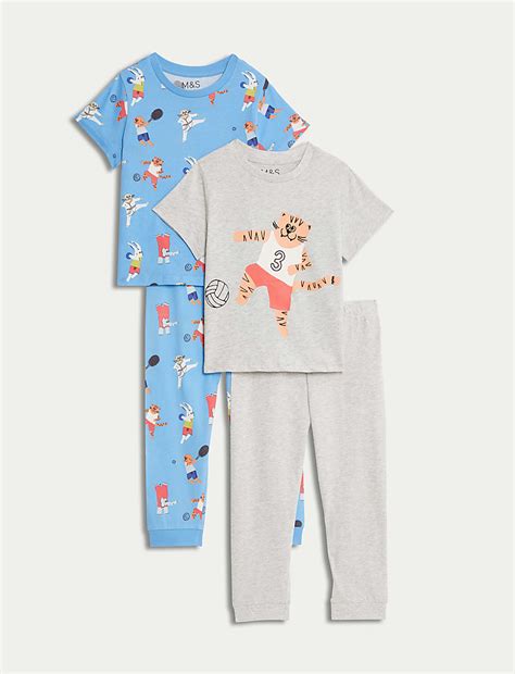 Buy 2pk Pure Cotton Sports Animals Pyjama Sets (1-8 Yrs) at Marks & Spencer