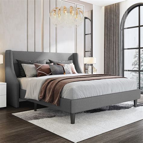 Amazon.com: WEEWAY King Size Modern Wingback Platform Bed Frame with ...