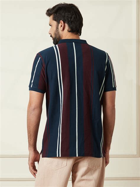 Navy Striped Slim Fit Polo T-Shirt – Wrogn