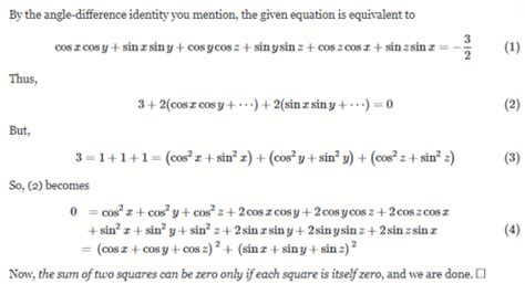 If cos(y-z)+cos(z-x)+cos (x-y)=-3/2 then prove that cosx + cos y + cos ...