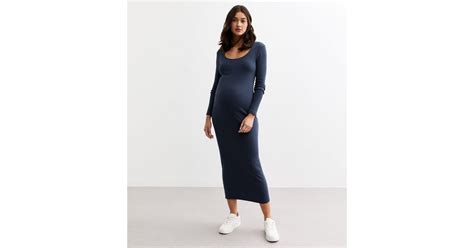 Maternity Navy Rib Jersey Midi Dress | New Look