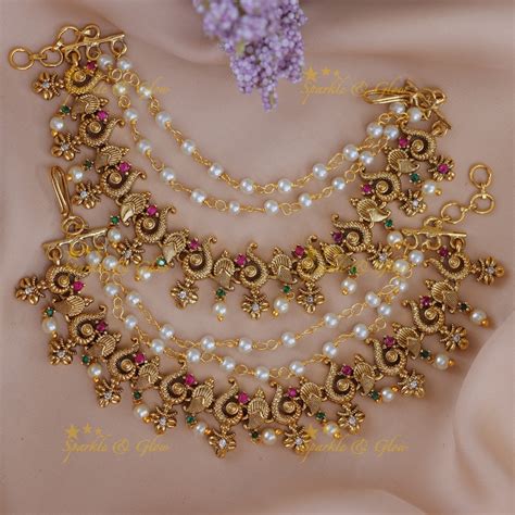 Stunning Peacock Mango Earchains – Gold Festive Jewelry – Sparkle and Glow