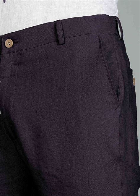 Dusky Violet Pure Linen Pants by Linen Trail