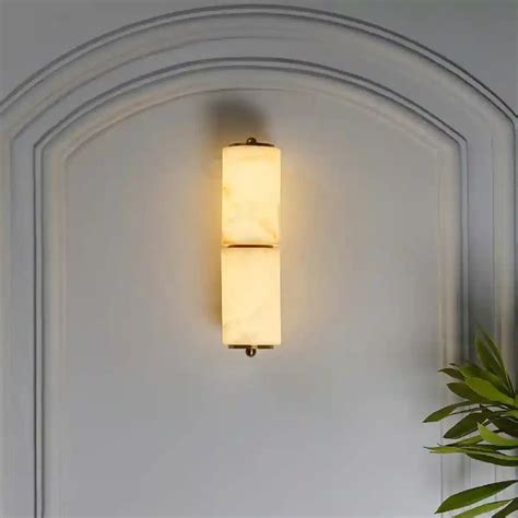 Jesse White Faux Alabaster Stone & Brass Finish Metal Bathroom Wall Li ...