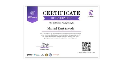 Manasi Kankanwade | Internship Certificate Corizo | Corizo Edutech