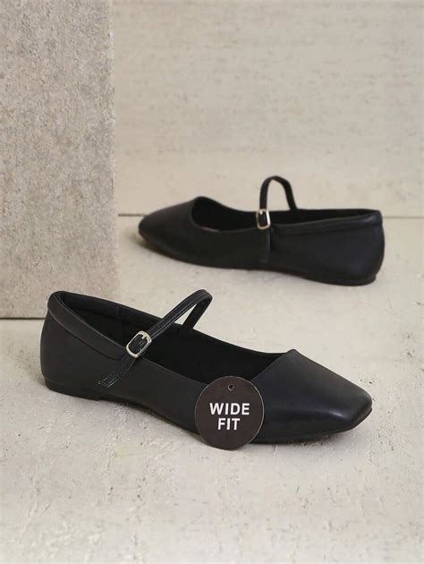 SHUZIA Women's Wide Fit Elegant Faux Leather Square Toe Mary Jane Flats ...