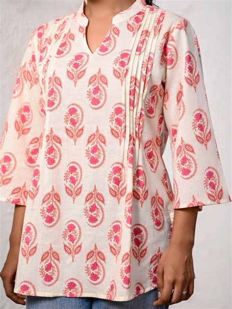 Buy Pink Front Pleated Cotton Top | Kohsh