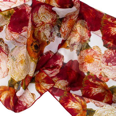 16th Century Red Flowers Silk Habotai Scarf – Fox & Chave