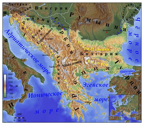 Large physical map of Balkans in russian | Balkans | Europe | Mapsland | Maps of the World