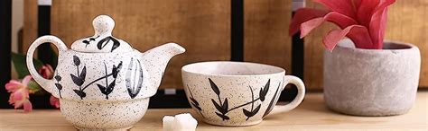 Buy Caffeine Ceramic Handmade White Bamboo 2 in1 Tea Pot (Set of 1 ...