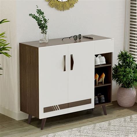 BLUEWUD Kaspen Engineered Wood Wood Dual Tone 3 Doors Shoe Rack Cabinet ...