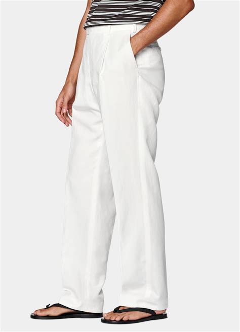 Off-White Wide Leg Straight Pants in Lyocell Linen Cotton | SUITSUPPLY