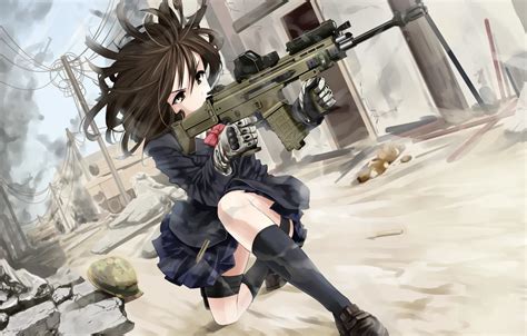 Wallpaper girl, weapons, dust, art, machine, form, ruins, omaru09 for ...