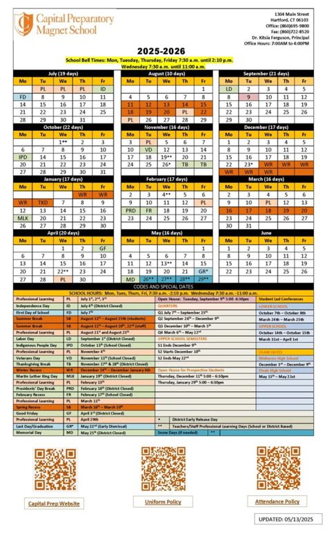 Hartford Public Schools Calendar 25 26 Printable ...