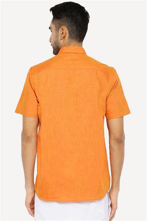 Varna - Orange Matching Shirt and Single Dhoti Set For Men | Uathayam