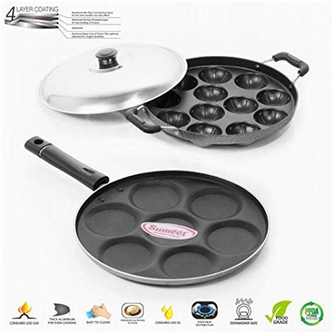 Sumeet Aluminium 7-Piece Multi Snack Maker and 12-Piece Grill Appam Pa ...