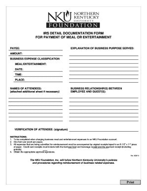 IRS Meal Entertainment Expense Form - Blank Fillable Template | Fill ...