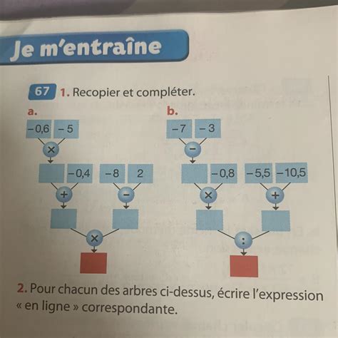 67 1. Recopier et compléter. b. -0,6-5 -0,4 -8 2 -7-3 X -0,8 -5,5-10,5 ...