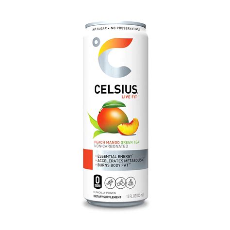 CELSIUS Essential Energy Drink 12 Fl Oz, Peach Mango Green Tea (Pack of ...