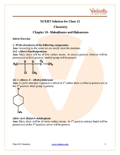 Ncert Solutions for Class 12 Chemistry Chapter 10 Haloalkanes And ...