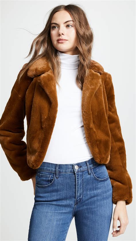 Blank NYC Cropped Faux Fur Jacket in Brown - Lyst
