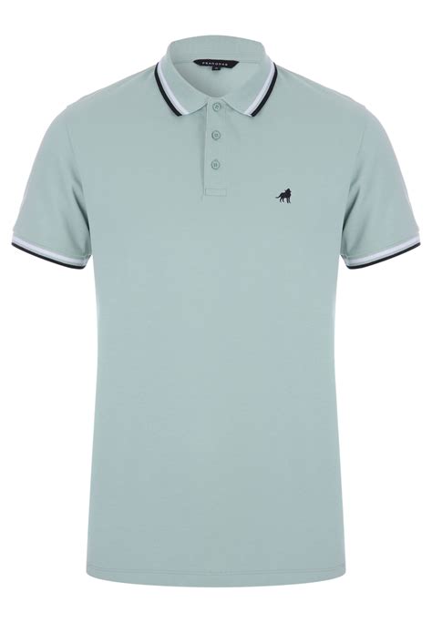 Mens Green Polo Shirt with Stripe Collar | Peacocks