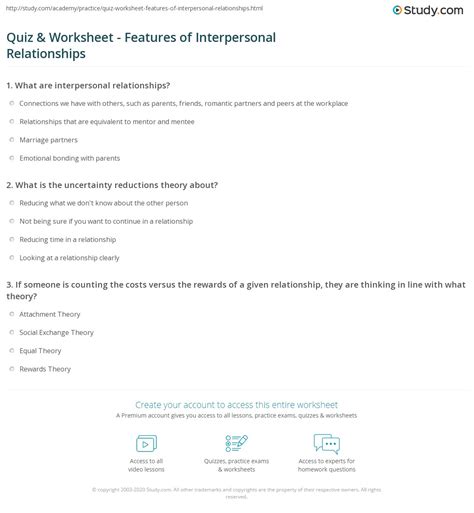 Quiz & Worksheet - Features of Interpersonal Relationships | Study.com