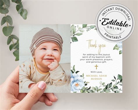 Baptism Thank You Card Template, Thank You Note Template • INSTANT ...