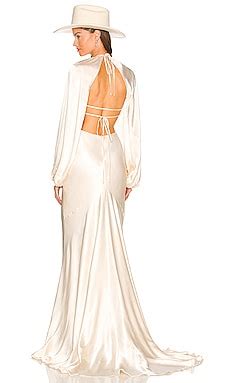 Shona Joy La Lune Balloon Sleeve Open Back Maxi Dress in Cream | REVOLVE