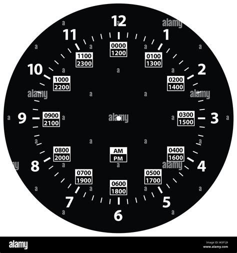 24 Hour Military Time and Standard Time Combo Clock, Black, Template ...