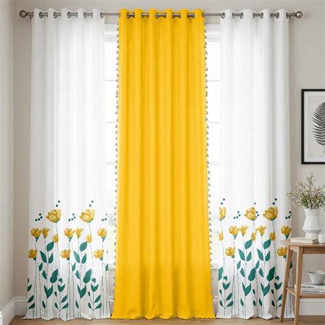 Buy Cotton Curtains Combo Set of 3 - Sunny blooms Yellow & Aura Yellow