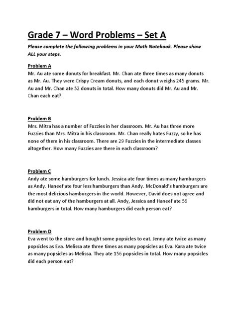 Image result for Grade 7 Math Word Problems