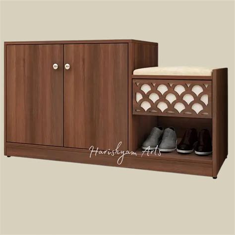 Wooden Shoe Rack with Seating & Dual Door Storage in Melamine Finish
