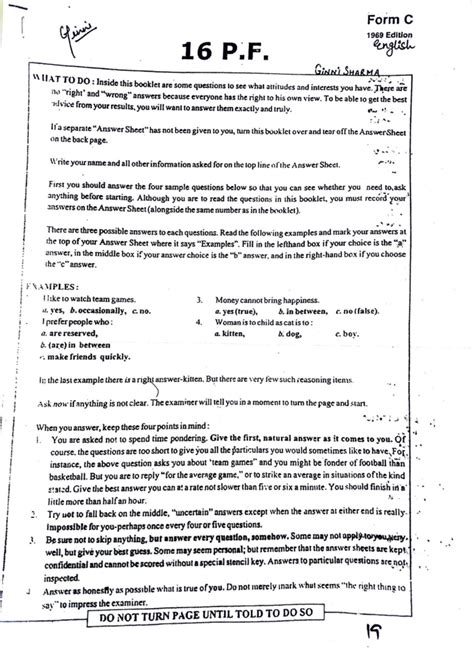 16PF Questionnaire Guide - Form C 1969 Edition - Studocu