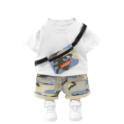 Buy Googogaaga Boy's Cotton Printed White T-Shirt with Camo Shorts Baby ...