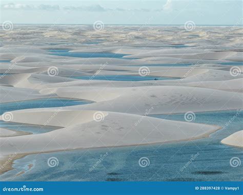 Aerial View of Lencois Maranhenses. White Sand Dunes with Pools of ...