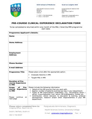 MRI Pre-Course Clinical Experience Declaration (opens ... Doc Template ...