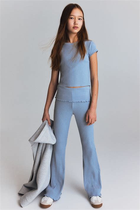 Ribbed cotton top - Light blue - Kids | H&M IN