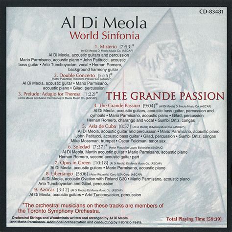 Al Di Meola, World Sinfonia - The Grande Passion (CD) | MusicCircle