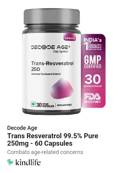 Decode Age: Trans Resveratrol 99.5% Pure 250mg - 60 Capsules