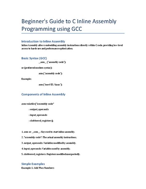 C Inline Assembly Guide (GCC): A Comprehensive Overview - Studocu