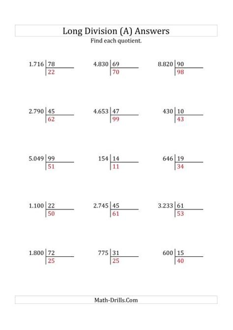 Image result for Long Division Worksheets 2-Digit Divisor