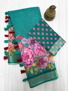 Buy parakhiya fab Floral Print Assam Silk Cotton Linen, Linen Dark ...